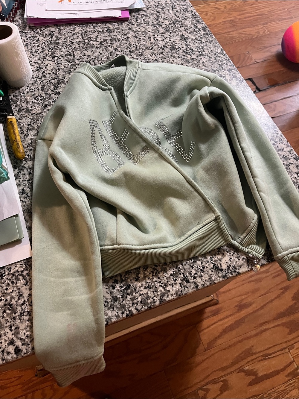 adidas Sage Green Cropped Zip-Up Sweatshirt with Crystal Logo